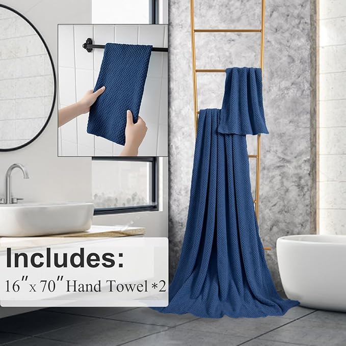 Hand Towels Set 2 Pack-16“x31”,Ultra Soft Microfibers Bathroom Towel Set Highly Absorbent Quick Dry Luxury Premium Towel Lightweight Durable Hand Towel Collection for Hotel Spa Gym Kitchen,Navy