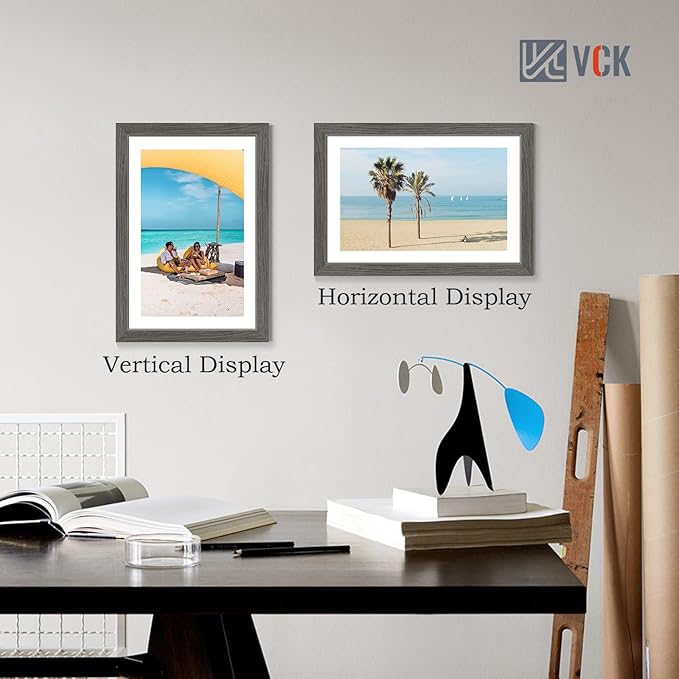 VCK 12x18 Poster Frame Set of 4 - Grey, Gallery-Quality Wood Picture Frames, 1.1-Inch Wide Border, Polished Plexiglass, Vertical or Horizontal Wall Display for Photo/Art/Prints, Grey
