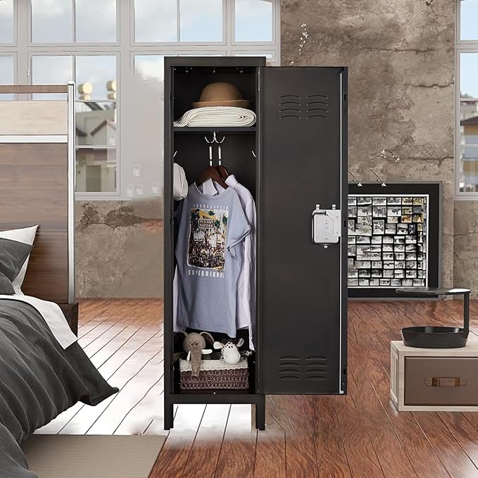 STANI Metal Locker, Metal Cabinet for Home Office, Storage Locker with Doors and Shelves, Lockable File Organizer Coat for Gym, School, Office