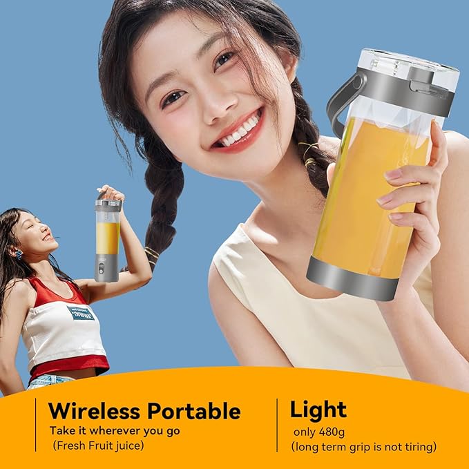 Portable Personal Electric USB Juicer,600ML Mini Blender Portable Blender For Shakes and Smoothies juice,12 Blades Great for Mixing,Compact、Convenient and Versatile (grey)