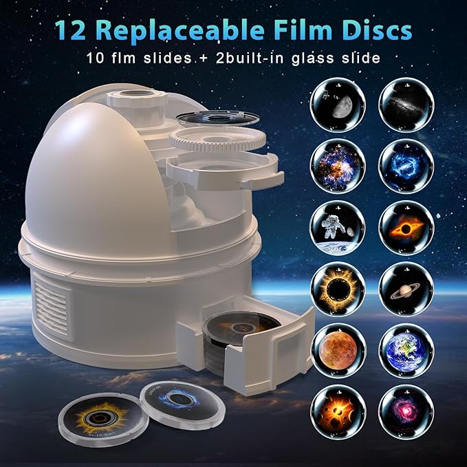 Planetarium Star Projector for Bedroom Decor with Bluetooth Speaker, 12 in 1 Galaxy Projector for Kids Adults Space Galaxy Lamp, 12 Planet Milky Way Discs, 8 White Noises, 8 Colors Night Light, Timer