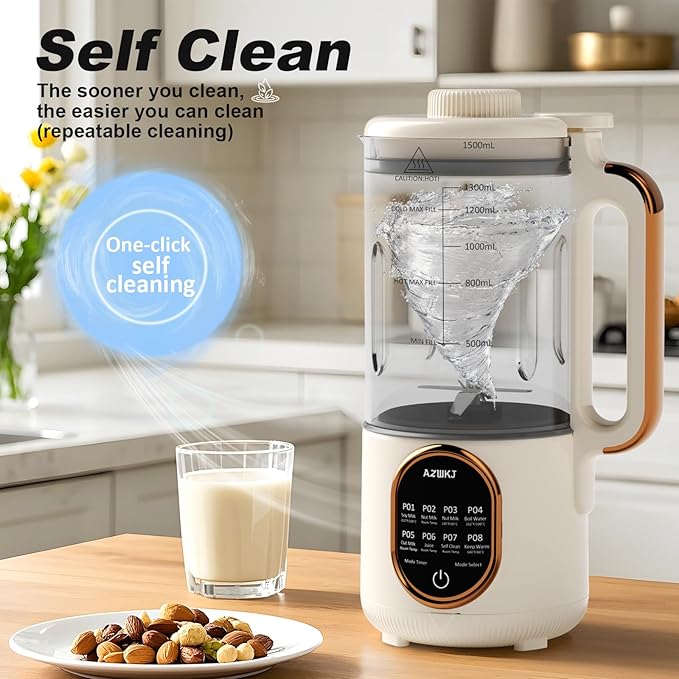 𝗨𝗽𝗴𝗿𝗮𝗱𝗲𝗱 44oz Automatic Nut Milk Maker, 8 in 1 Homemade Soy Milk Maker,Almond Milk, Oat Milk, Coconut Milk & More and Nut Milk Machine with Delay Start/Self-Cleaning with Electronic Cookbook