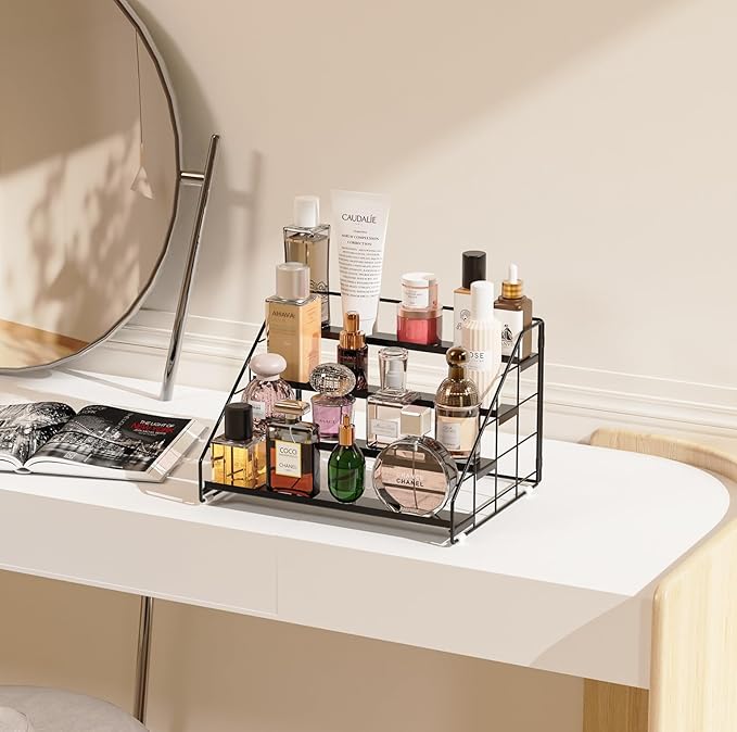 4 Tiered Spice Rack Organizer, 2 Pack Spice Rack Organizer for Cabinet, Tiered Adjustable Spice Shelf for Kitchen Countertop Pantry Organization (Carbon Black)