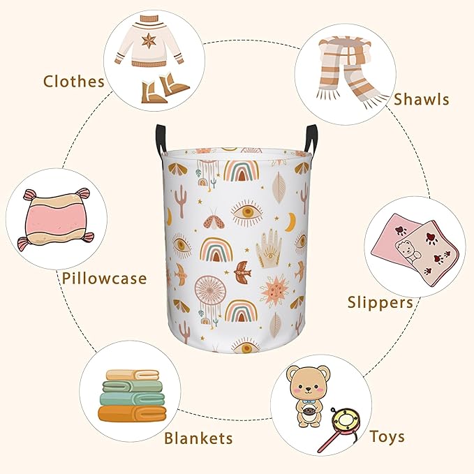 Laundry Hamper, Boho Moon Star Sun Mystical Laundry Basket,Waterproof Foldable Storage Bin for Bedroom,Clothes Organizer Basket,Toys Box 16x20 Inch