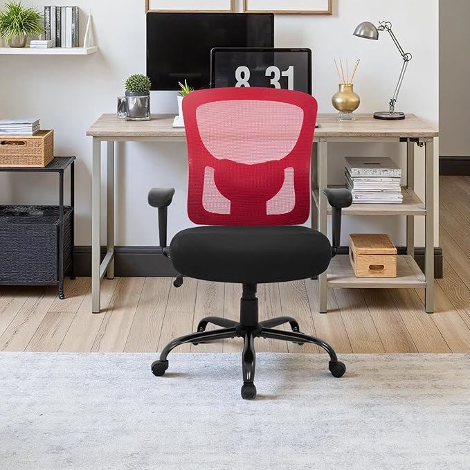 Big and Tall Office Chair 400lbs Desk Chair Mesh Computer Chair with Lumbar Support Wide Seat Adjust Arms Rolling Swivel High Back Task Executive Ergonomic Chair,Red