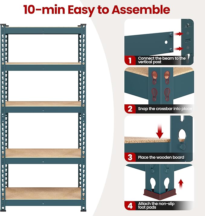 Yaheetech Storage Shelves 5 Tier Garage Shelving Heavy Duty Garage Shelves Adjustable Metal Shelving Unit Utility Rack Shelving for Warehouse Pantry Closet, 27.5" W x 12" D x 60" H, Neptune Blue