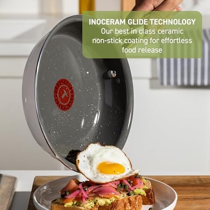 T-Fal Preserve Ceramic Nonstick Frying Pan Skillet 12-inch, Oven Broiler Safe up to 350ยฐF Cookware, InoCeram Glide Technology, Frying Pan, Skillet Pots & Pans, Beige