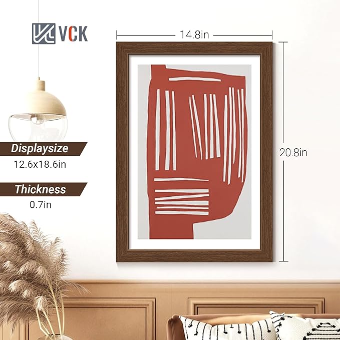 VCK 13x19 Picture Frame Set of 4 - Brown, Gallery-Quality Wood Poster Frames, 1.1-Inch Wide Border, Polished Plexiglass, Vertical or Horizontal Wall Display for Photo/Art/Prints, Brown