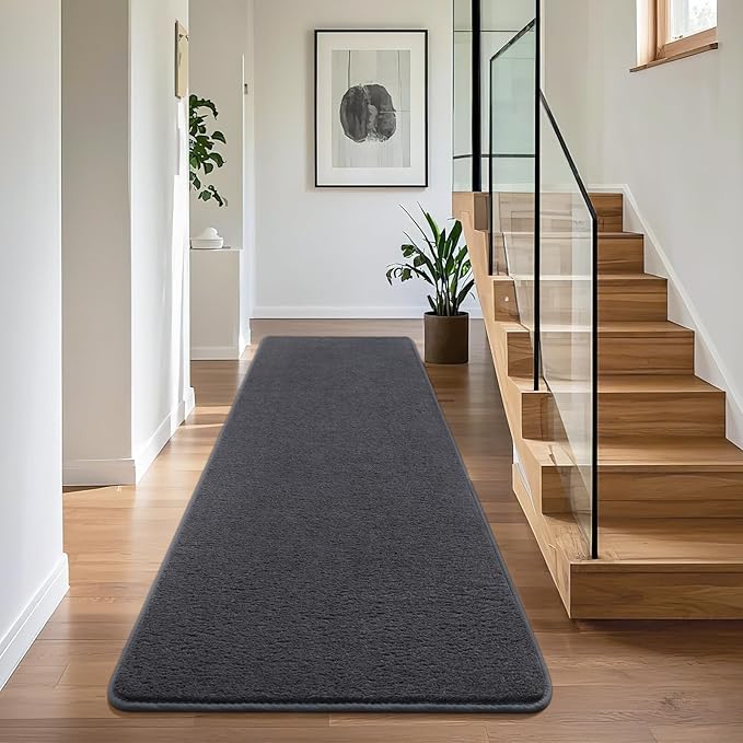 Soft 2x8 Runner Rugs for Bedroom Hallway, Non Slip Long Runners for Kitchen Laundry Dorm Washable, Modern Low Pile Area Rugs for Boys Men, Dark Grey