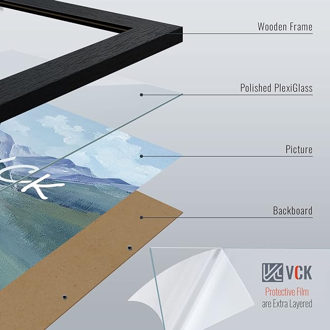 VCK 18x24 Poster Frame Set of 4 - Black, Gallery-Quality Wood Picture Frames, 1.1-Inch Wide Border, Polished Plexiglass, Vertical or Horizontal Wall Display for Photo/Art/Prints, Black