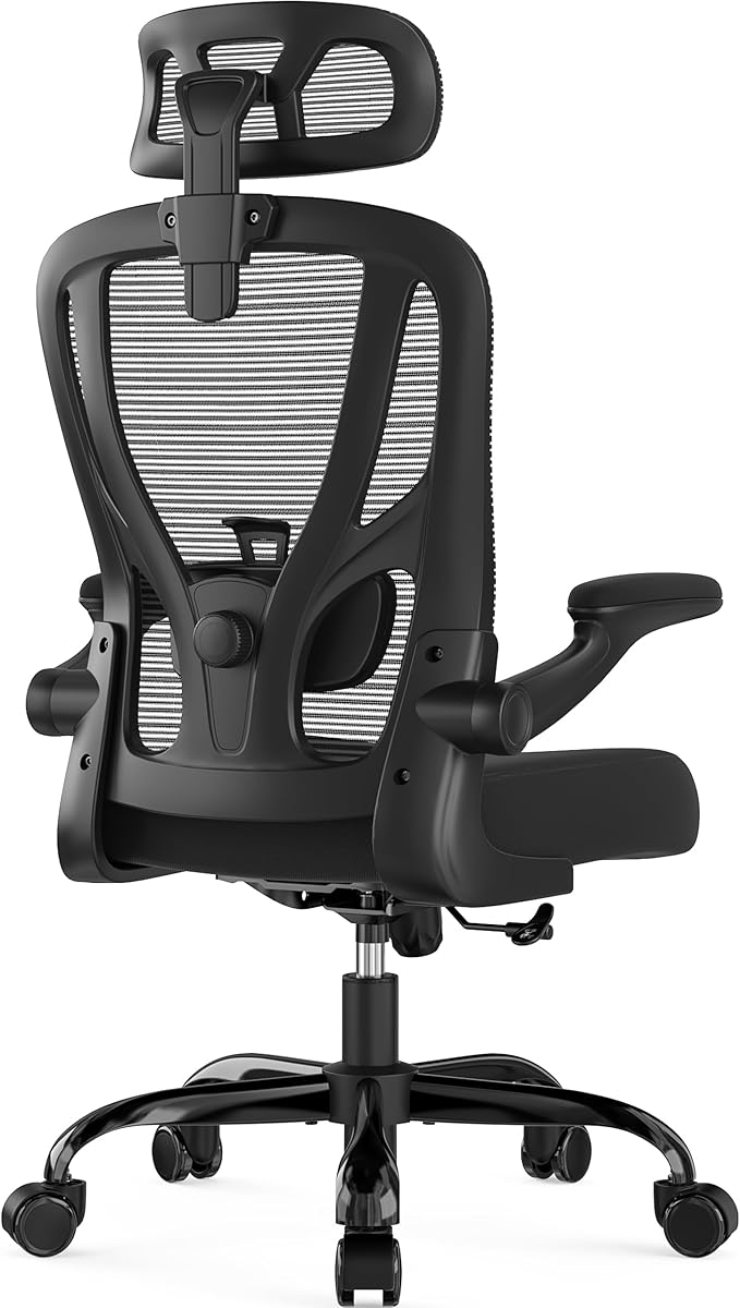 Office Chair Ergonomic Desk Chair - Mesh High Back Office Chair with Headrests Wheels Lumbar Support Home Desk Office Chairs Flip up Armrest Executive Rolling Swivel Task Computer Chair Gray