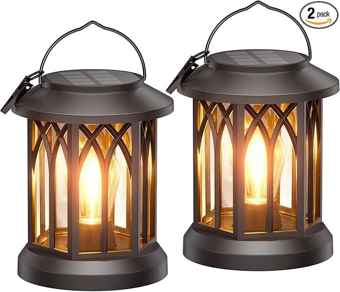 WdtPro Solar Lanterns Outdoor Waterproof, Upgraded Bright Hanging Solar Lights for Outside,Solar Powered Lanterns Lighting LED for Garden Patio Yard Decorative 2 Pack (Warm Light)