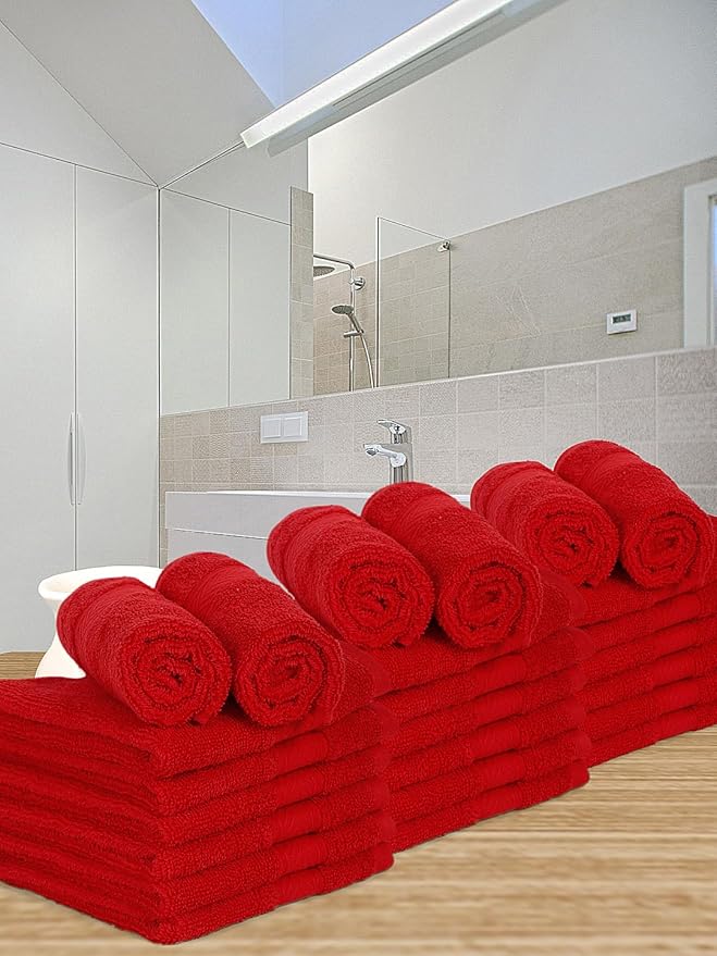 Casa Lino 24 Pack Wash Cloths Set, (12" X12) 100% Cotton wash Cloths, wash Cloths for Your face and Body, Highly Absorbent & fingertip Soft wash Cloths for Your face and Body, Red.