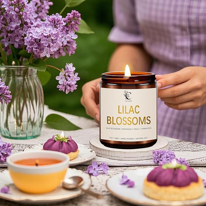 Lilac Scented Candles for Fall Home Decor, 7oz Birthday Candles, Long-Lasting Floral Aromatherapy Candle for Bedroom Bath, Gift for Women Birthday New Job House Warming Gifts Halloween Chirstmas Decor