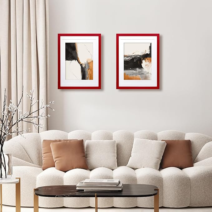 KINLINK 12x16 Picture Frame Red, Solid Wood Frames with Acrylic Plexiglass for Pictures 11x14/9x12 with Mat or 12x16 without Mat, Wall Display Photo Frame, Set of 4