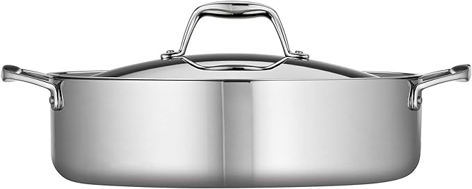 Tramontina Signature Tri-Ply Clad Stainless Steel 6-Quart Braiser Pan with Lid, Induction-Ready, Dishwasher-Safe, NSF-Certified, Made in Brazil