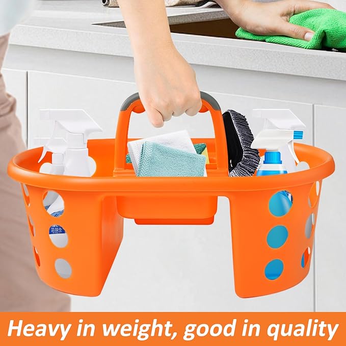 Large Shower Caddy Portable 2PC - Made in USA Plastic Jumbo Size Dorm Storage Candy Tote with Handle Shower Organizer for Bathroom, Pantry, Kitchen, College Dorm, Orange