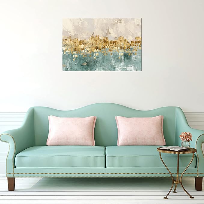 DZL Art A74669 Brown and Blue Abstract Painting Modern Decor Wall Art Tan Color Canvas Gray Painting Contemporary Decor Abstract Canvas Living Room Art Painting