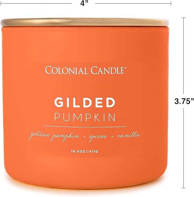 Colonial Candle Gilded Pumpkin Scented Jar Candle, Pop of Color Collection, 3 Wick, Orange, 14.5 oz - Up to 60 Hours Burn (Pack of 2)