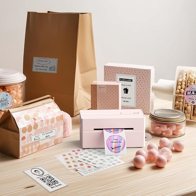 Bluetooth Thermal Label Printer, 4x6 Portable Thermal Shipping Label Printer for Small Business, Compatible with iPhone,Android,Windows,Mac,Chromebook –Works with Ebay Shopify USPS&More, Pink