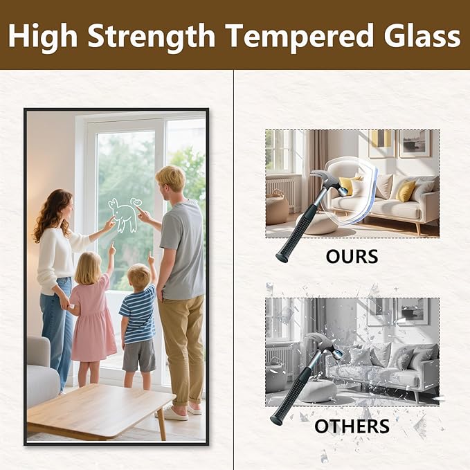 Koonmi 77"x38" Floor Mirror Full Length, Bedroom Floor Body Mirror with Stand, Large Black Mirror, Leaning, Standing or Hanging Horizontally/Vertically