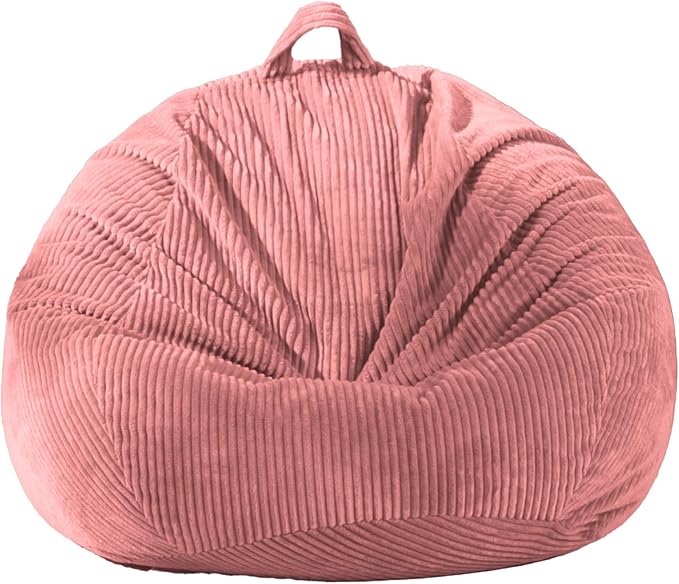 Stuffed Animal Storage Bean Bag Chair Cover (No Filler),Large Toy Storage Organizer & Comfy Kids Sofa Chair for Playroom, Teens Adults Toddler - Corduroy (Pink, Cover Only)