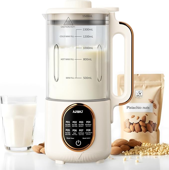 𝗨𝗽𝗴𝗿𝗮𝗱𝗲𝗱 44oz Automatic Nut Milk Maker, 8 in 1 Homemade Soy Milk Maker,Almond Milk, Oat Milk, Coconut Milk & More and Nut Milk Machine with Delay Start/Self-Cleaning with Electronic Cookbook