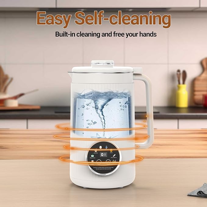 Nut Milk Maker Machine - 8 in 1 Soy Milk Maker Machine 35oz with Self-Cleaning, 18H Delay Start & 4H Keep Warm, Automatic Plant-Based Milk Blender for Almond, Oat, Coconut, Soybean - White