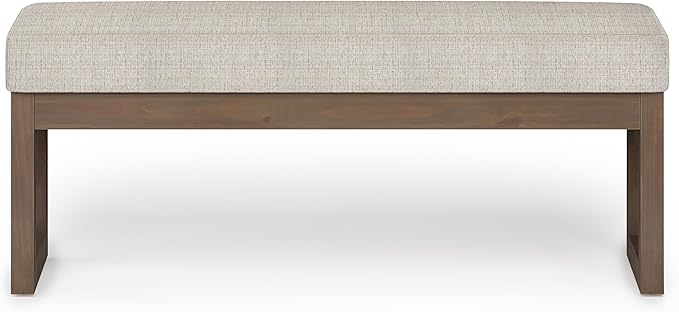 SIMPLIHOME Milltown 45 inch Wide Contemporary Rectangle Large Ottoman Bench in Platinum Tweed Look Fabric, Assembled, For the Living Room and Bedroom