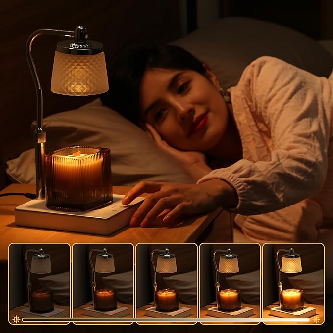 Touch-Type Modern Candle Warmer Lamp with Timer, Dimmer Adjustable Height Gifts for Women Office Home Decor Wax Melt Warmer for Scented Wax House Warming Gifts Candle Lamp Warmer Jar Candles
