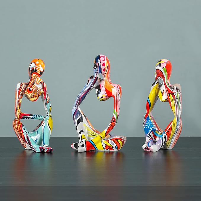 Thinker Statue Gold Decor Abstract Art Sculpture, Golden Resin Collectible Figurines for Home Living Room Office Shelf Decoration,Great Gifts Ideas (Multicolour)