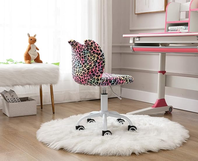 Swivel Kids Desk Chair Adjustable Rolling Student Chair Living Room Thick Padded Children Chair for Girls and Boys (Leopard)