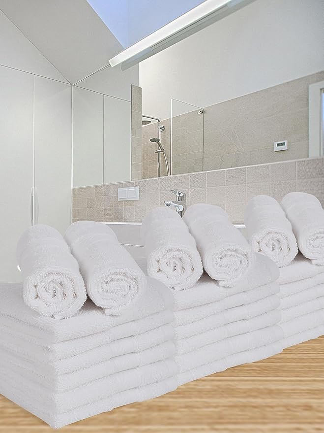 Casa Lino Face Towels & Body Wash Cloths for Showering - 100% Cotton Wash Cloths for Bathroom - Highly Absorbent & Quick Drying Washcloth Set - Cotton Washcloths 24 Pack (12" x 12") - (White)