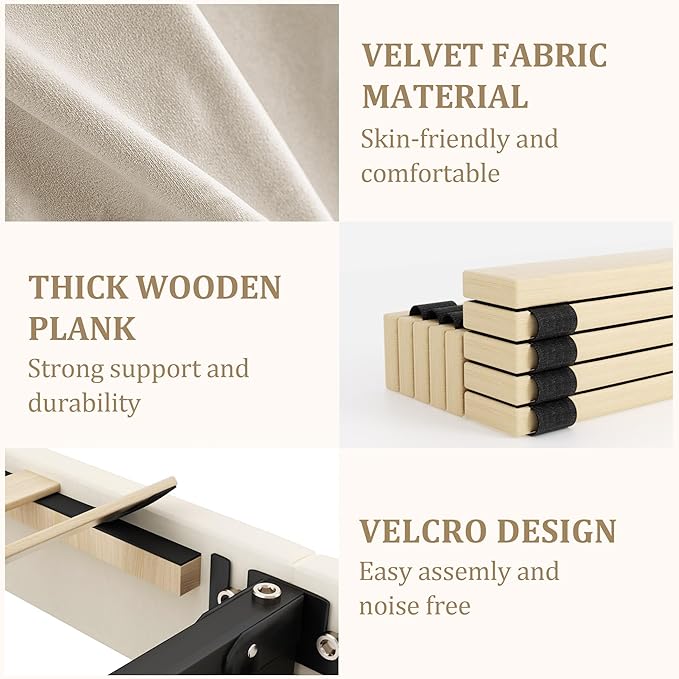 Full Bed Frame with Storage Drawers, Upholstered Full Size Platform Bed with 47" Tall Headboard and Wingboard, No Box Spring Needed, Noise Free, Easy Assembly, Wooden Support Slats, Beige