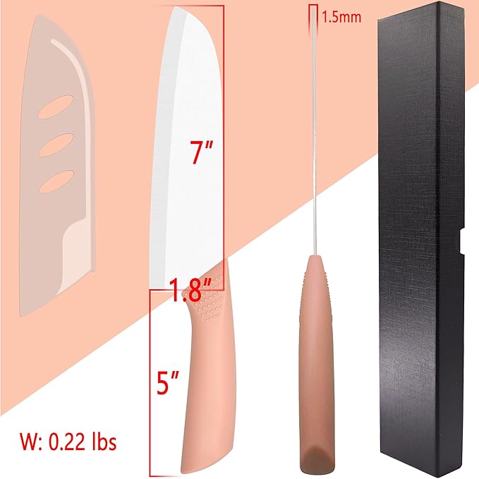 Ceramic Knife - 7 inch Chef's Santoku Knife - Sharp Ceramic Kitchen Knife with Sheath Cover