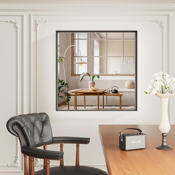 36”x 36” Black Bathroom Mirrors for Over Sink, Square Framed Mirror for Over Sink, Bathroom Vanity Mirrors,Tempered Glass, Decor Wall Mirrors for Entryway, Living Room (Horizontal/Vertical)