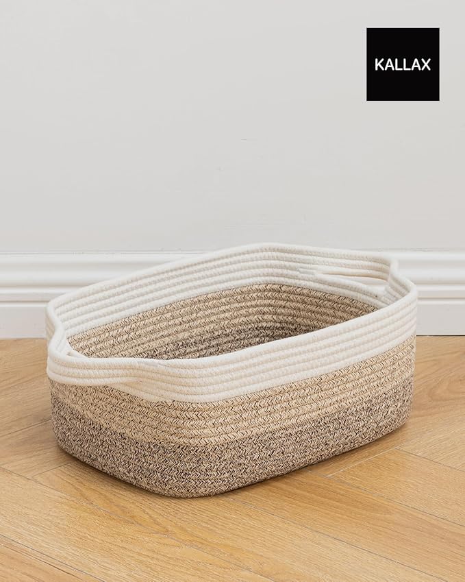 KALLAX Small Woven Basket, 14 x 10 x 5.6 Inches, Small Storage Baskets for Organizing, Gift Baskets Empty, Cute Rope Shelf Closet Storage Bins for Shelves, Dog Toy Basket, Gradient Brown
