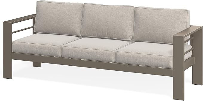 Wisteria Lane Patio Furniture Metal Sofa, Metal Outdoor Chairs with Upgraded Cushions, All-Weather Outdoor 3 Seats Sofa Couch for Balcony, Garden, Deck, Backyard, Khaki