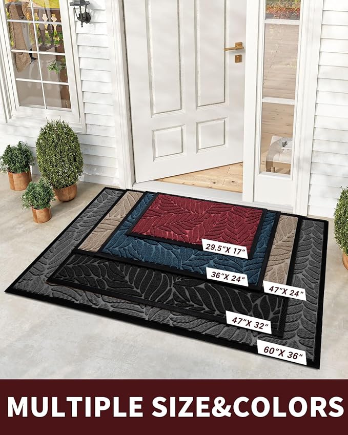 Yimobra Front Door Mat Outdoor Indoor, 60x36 All-Season Waterproof Welcome Mat, All-Weather Outside Entrance Mat, Non-Slip Patio Porch Doormat, Low Profile, Fade Resistant, Red