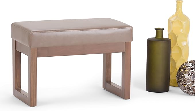 SIMPLIHOME Milltown 27 inch Wide Contemporary Rectangle Footstool Ottoman Bench in Ash Blonde Vegan Faux Leather, Assembled, For the Living Room and Bedroom