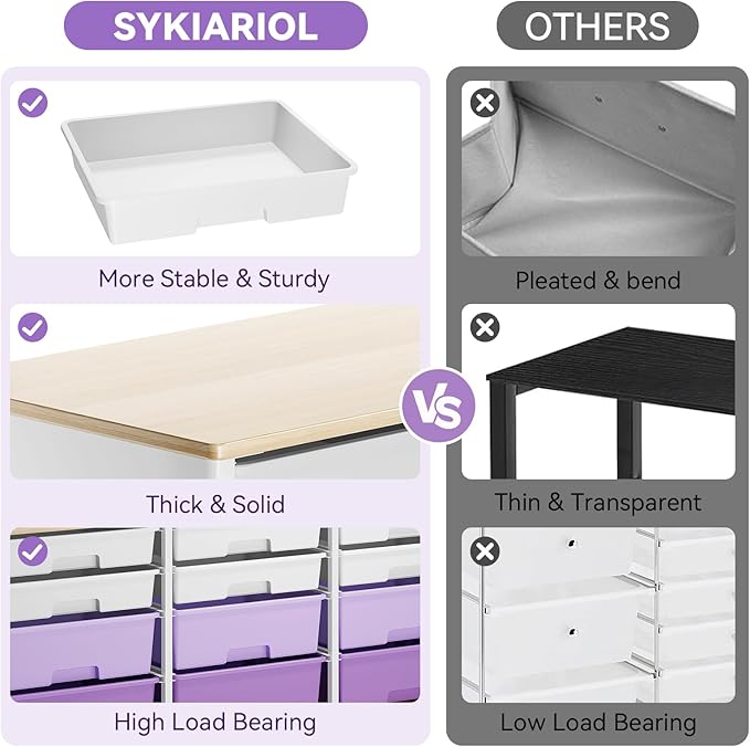 Storage Cabinet with 12 Drawers, Home Storage With Wooden Tabletop, Cube Storage Organizer for Living Room, Bedroom, Classroom, Office, Playroom, Craft Room, (Purple)