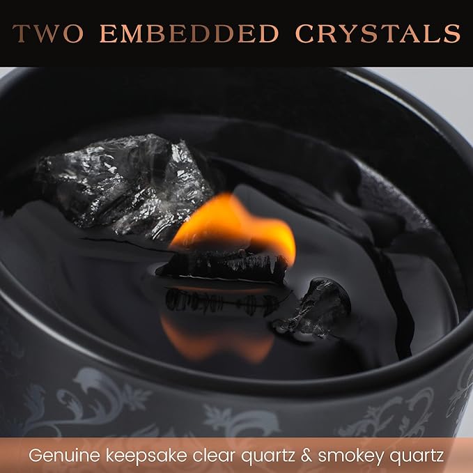 Scented Candle, Wood Wick, 7.4 Oz, Black - Luxurious, Powerful Manifestation Crystal Candle - Hand Poured with Natural Soy, Coconut and Beeswax - Essential Oils and Exotic Fragrance