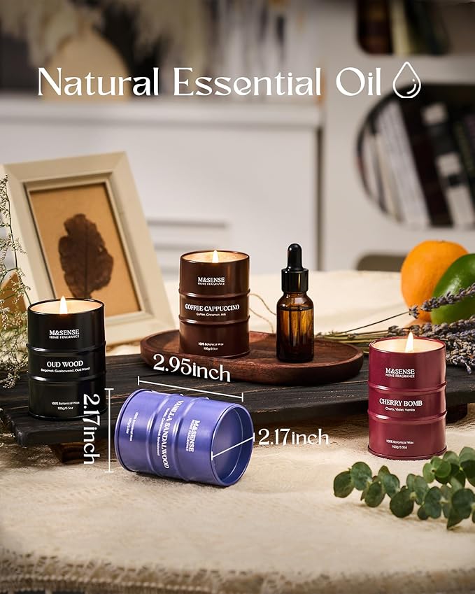 Mini Candle Set | Scented Candles Gift Set | 4 Pack Candles for Home Scented Candle,Cherry Vanilla Oud Sandalwood Coffee Candle,Gift Set for Women and Men,Soy Wax 14 oz 86 Hour