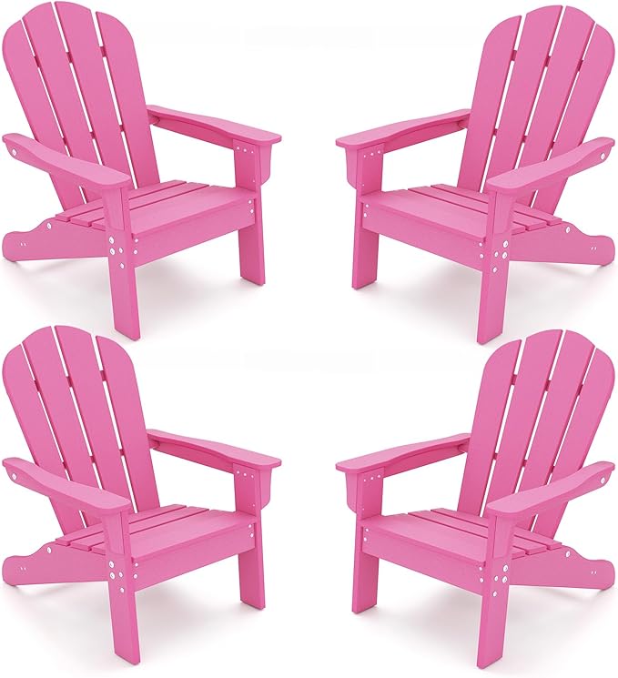 Giantex HDPE Kids Adirondack Chair - All-Weather Lawn Toddler Chair with Ergonomic Design, Children’s Outdoor Chair for Toddlers Ages 3-8, Kid’s Patio Furniture for Deck, Garden (4, Pink)