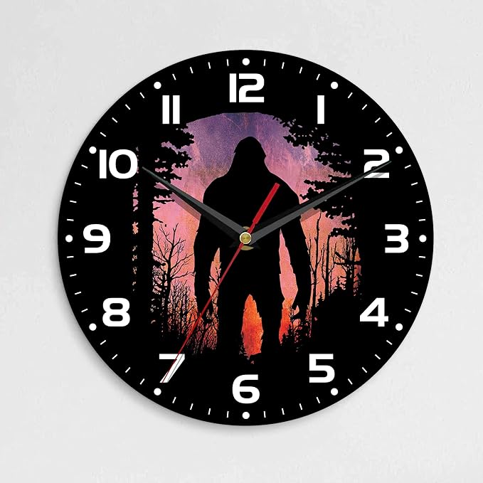 Wall Clock, 10 Inch Silent Non-Ticking Home Kitchen Decor, Battery Operated for Bathroom Bedroom Living Room Office(Bigfoot Forest Moon)