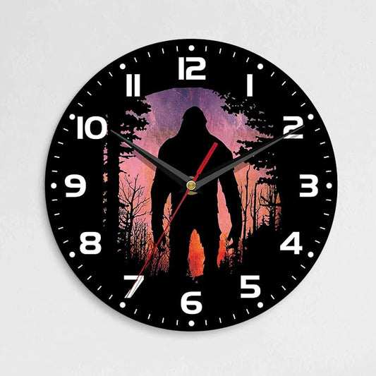 Wall Clock, 10 Inch Silent Non-Ticking Home Kitchen Decor, Battery Operated for Bathroom Bedroom Living Room Office(Bigfoot Forest Moon)