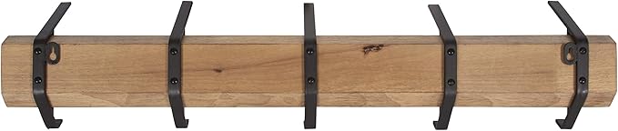 Kate and Laurel Rossmore Farmhouse 5-Hook Wall Hanging Coat Rack, Natural Rustic Wood, Modern Hanging Rack for Coats, Bags, Or Pots and Pans