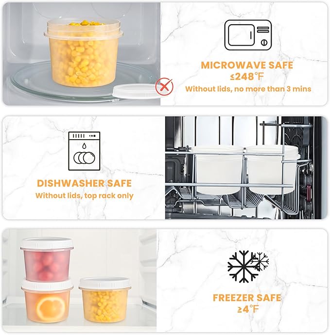 TUZAZO 20 Oz Food Storage Containers with Screw Lids, 6-Count Reusable Small Plastic Soup Containers for Portion and Meal Prep | Microwave-, Freezer-, Dishwasher-Safe | BPA Free