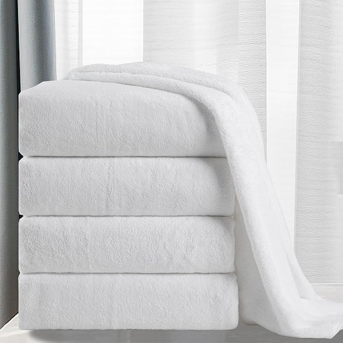 MINCHI 4 Piece Oversize Bath Towels Set, Ultra Soft Absorbent Bathroom Towel for Home and Hotel Shower Towel Oversized Bath Sheet, 35x70 Large Bath Towels 600 GSM, White