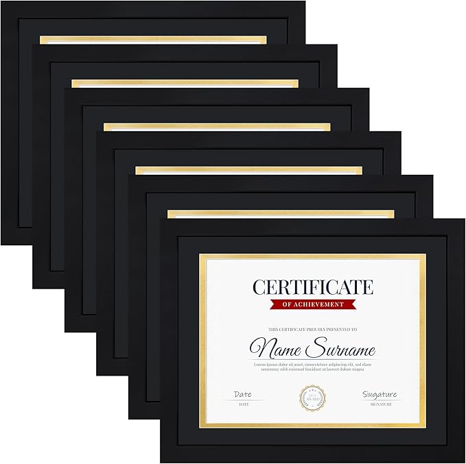 11x14 Picture Frame set of 6, Multi Certificate 8.5 by 11 Picture Frames with Mat Bulk, Document Diploma Award Frame for Wall Hanging or Tabletop Display, Black